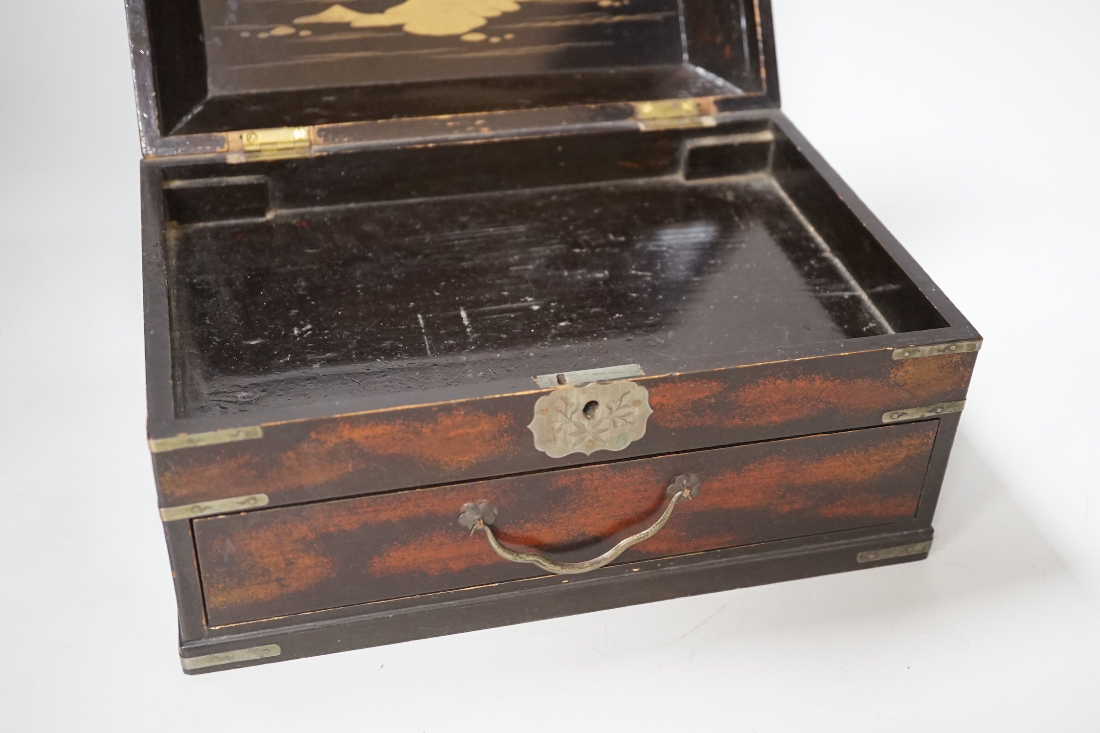 A 19th century Japanese abalone inlaid lacquered casket, 27cm wide